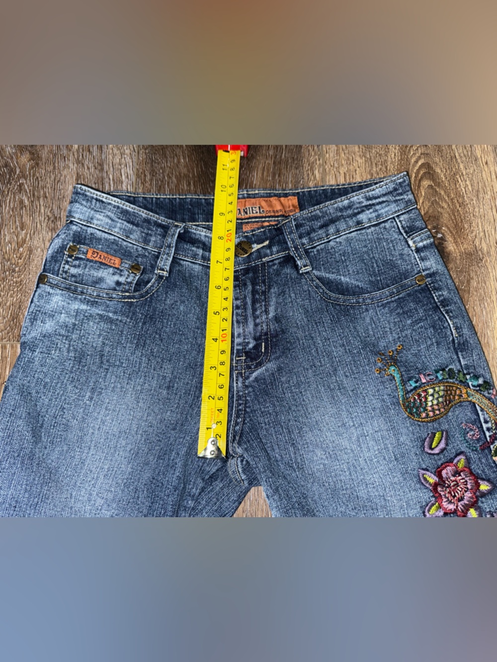 Vintage 90s DANIEL Original Design Embroidered Peacock Floral Jeans Size 3-4 - Picture 12 of 14